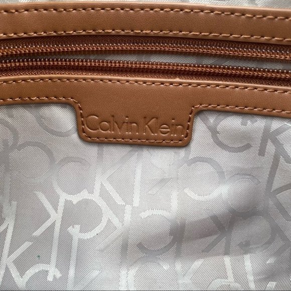Calvin Klein Brown & Tan Signature Vinyl Handbag - Picture 10 of 12